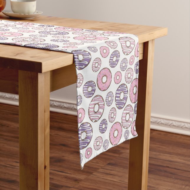 Pattern Of Doughnuts, Pink Doughnuts, Purple Dough Medium Table Runner (In Situ)