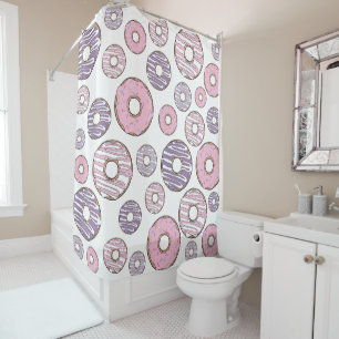 Pattern Of Doughnuts, Pink Doughnuts, Purple Dough Shower Curtain
