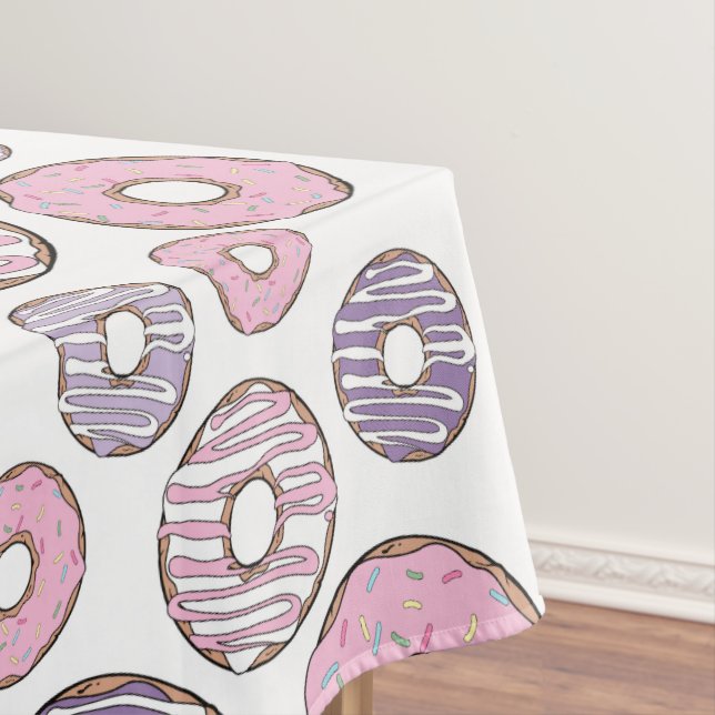 Pattern Of Doughnuts, Pink Doughnuts, Purple Dough Tablecloth (In Situ)