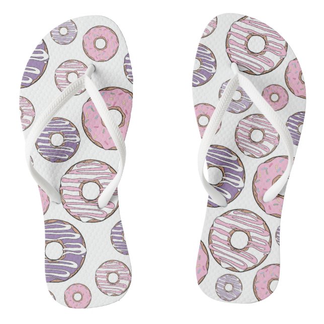 Pattern Of Doughnuts, Pink Doughnuts, Purple Dough Thongs (Footbed)