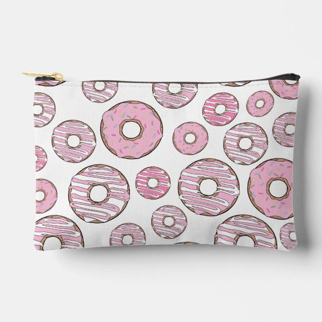 Pattern Of Doughnuts, Pink Doughnuts, Sprinkles Accessory Pouch (Front)