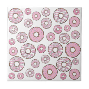 Pattern Of Doughnuts, Pink Doughnuts, Sprinkles Ceramic Tile