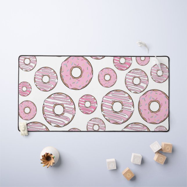 Pattern Of Doughnuts, Pink Doughnuts, Sprinkles Desk Mat (Kids Table)