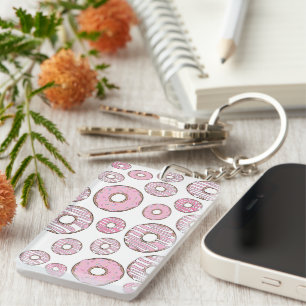 Pattern Of Doughnuts, Pink Doughnuts, Sprinkles Key Ring