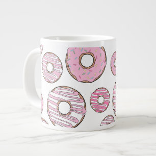 Pattern Of Doughnuts, Pink Doughnuts, Sprinkles Large Coffee Mug
