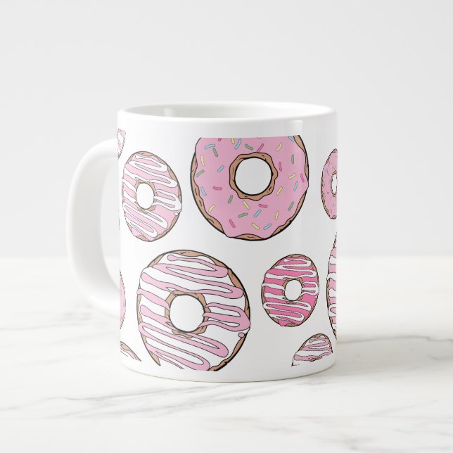 Pattern Of Doughnuts, Pink Doughnuts, Sprinkles Large Coffee Mug (Front Left)