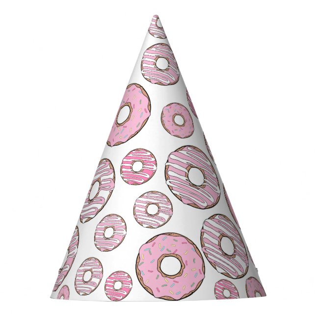 Pattern Of Doughnuts, Pink Doughnuts, Sprinkles Party Hat (Front)