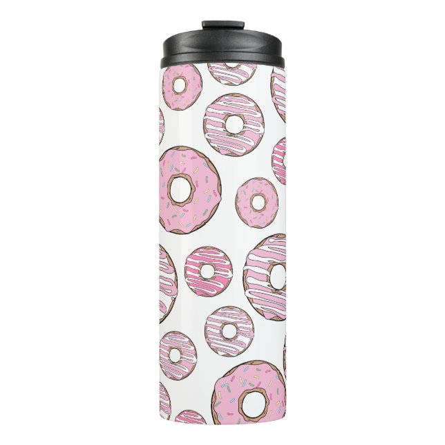 Pattern Of Doughnuts, Pink Doughnuts, Sprinkles Thermal Tumbler (Front)