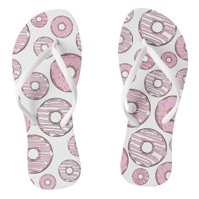Pattern Of Doughnuts, Pink Doughnuts, Sprinkles Thongs (Footbed)