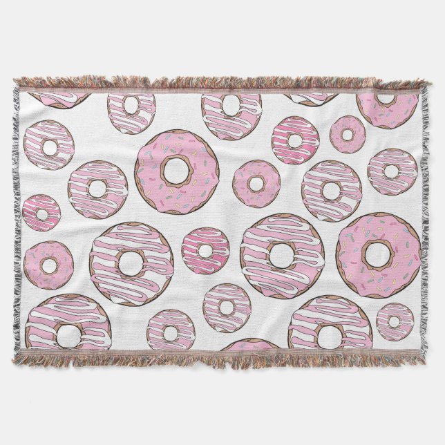 Pattern Of Doughnuts, Pink Doughnuts, Sprinkles Throw Blanket (Front)