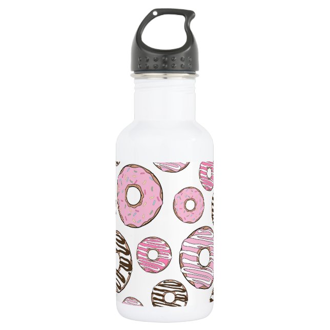 Pattern Of Doughnuts, Pink Doughnuts, White Doughn 532 Ml Water Bottle (Front)