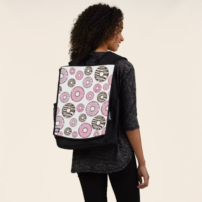 Pattern Of Doughnuts, Pink Doughnuts, White Doughn Backpack (Worn)