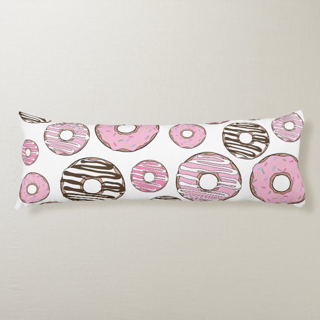 Pattern Of Doughnuts, Pink Doughnuts, White Doughn Body Cushion (Front)