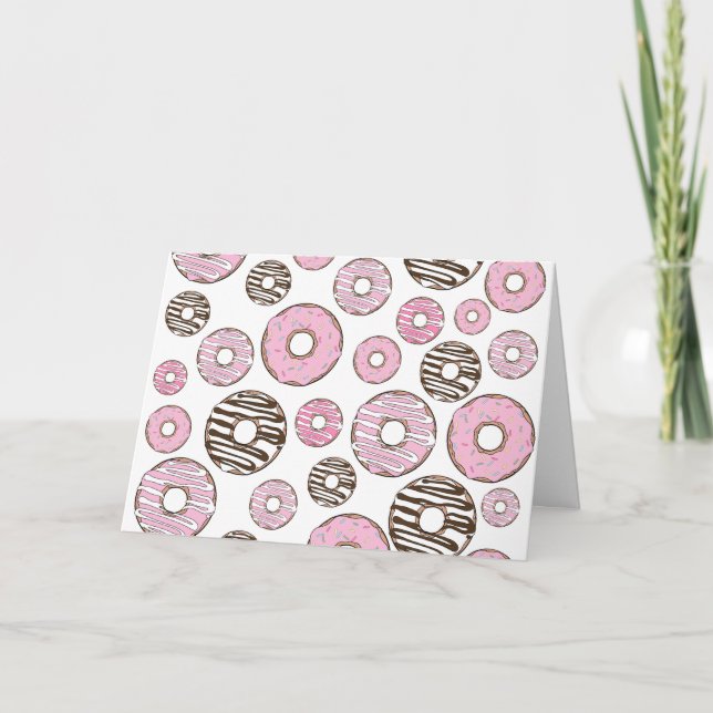 Pattern Of Doughnuts, Pink Doughnuts, White Doughn Card (Front)