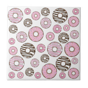 Pattern Of Doughnuts, Pink Doughnuts, White Doughn Ceramic Tile