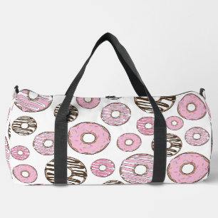 Pattern Of Doughnuts, Pink Doughnuts, White Doughn Duffle Bag