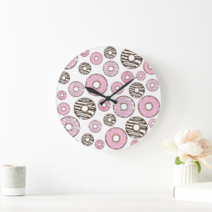 Pattern Of Doughnuts, Pink Doughnuts, White Doughn Large Clock
