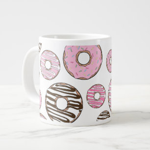 Pattern Of Doughnuts, Pink Doughnuts, White Doughn Large Coffee Mug
