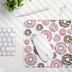 Pattern Of Doughnuts, Pink Doughnuts, White Doughn Mouse Pad