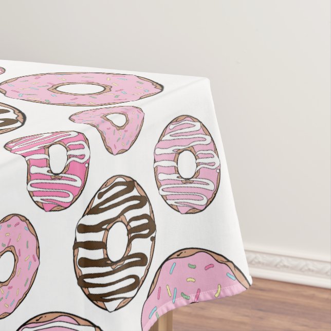 Pattern Of Doughnuts, Pink Doughnuts, White Doughn Tablecloth (In Situ)