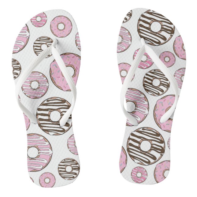 Pattern Of Doughnuts, Pink Doughnuts, White Doughn Thongs (Footbed)