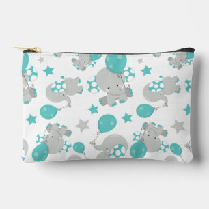 Pattern Of Elephants, Cute Elephants - Blue Grey Accessory Pouch