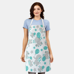 Pattern Of Elephants, Cute Elephants - Blue Grey Apron