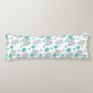 Pattern Of Elephants, Cute Elephants - Blue Grey Body Cushion