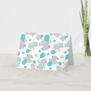 Pattern Of Elephants, Cute Elephants - Blue Grey Card