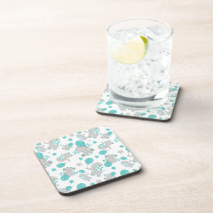 Pattern Of Elephants, Cute Elephants - Blue Grey Coaster