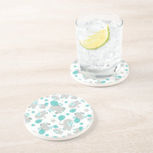 Pattern Of Elephants, Cute Elephants - Blue Grey Coaster