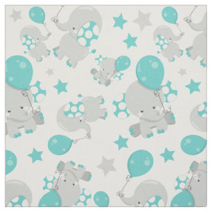 Pattern Of Elephants, Cute Elephants - Blue Grey Fabric