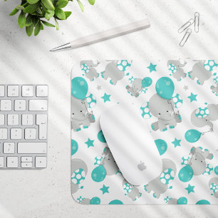 Pattern Of Elephants, Cute Elephants - Blue Grey Mouse Pad