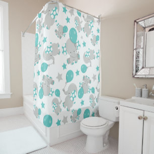 Pattern Of Elephants, Cute Elephants - Blue Grey Shower Curtain