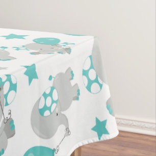 Pattern Of Elephants, Cute Elephants - Blue Grey Tablecloth
