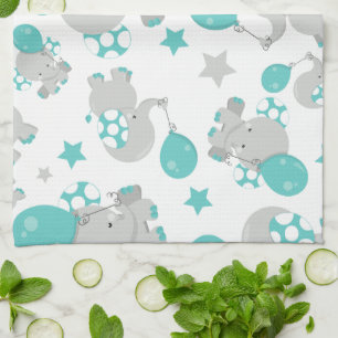 Pattern Of Elephants, Cute Elephants - Blue Grey Tea Towel