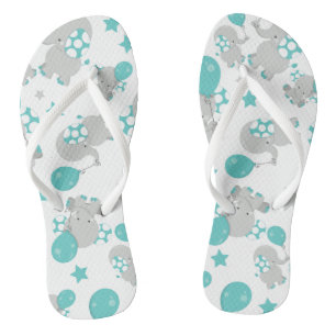 Pattern Of Elephants, Cute Elephants - Blue Grey Thongs