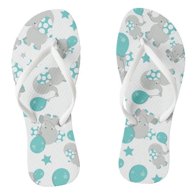 Pattern Of Elephants, Cute Elephants - Blue Grey Thongs (Footbed)