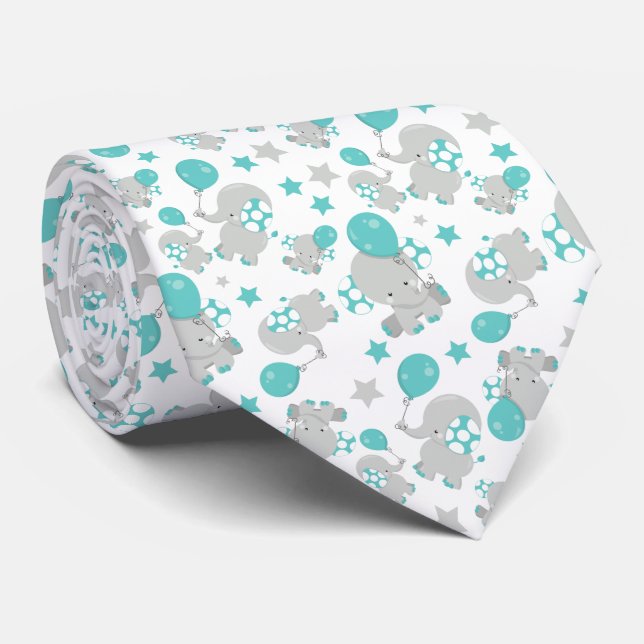 Pattern Of Elephants, Cute Elephants - Blue Grey Tie (Rolled)