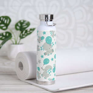 Pattern Of Elephants, Cute Elephants - Blue Grey Water Bottle