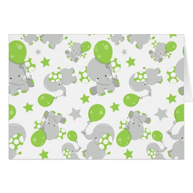 Pattern Of Elephants, Cute Elephants - Green Grey (Front Horizontal)