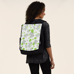 Pattern Of Elephants, Cute Elephants - Green Grey Backpack