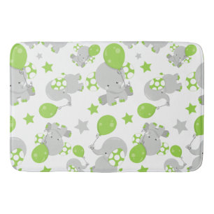 Pattern Of Elephants, Cute Elephants - Green Grey Bath Mat
