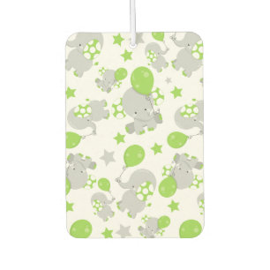 Pattern Of Elephants, Cute Elephants - Green Grey Car Air Freshener
