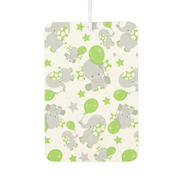 Pattern Of Elephants, Cute Elephants - Green Grey Car Air Freshener (Front)