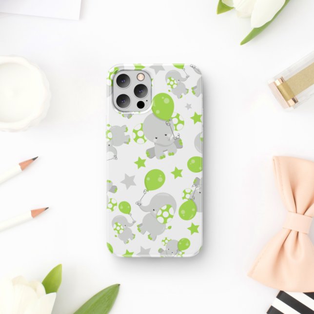 Pattern Of Elephants, Cute Elephants - Green Grey Case-Mate iPhone Case (Creator Uploaded)
