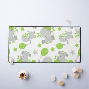 Pattern Of Elephants, Cute Elephants - Green Grey Desk Mat