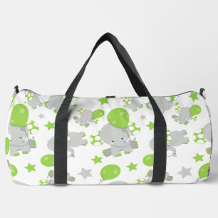 Pattern Of Elephants, Cute Elephants - Green Grey Duffle Bag