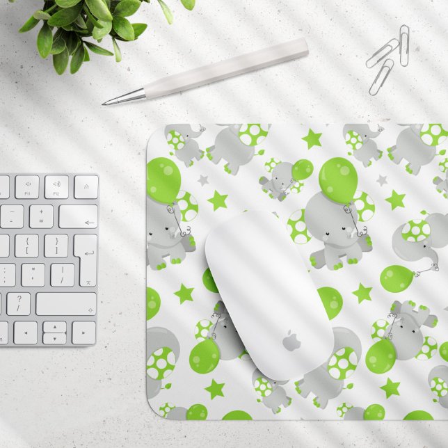 Pattern Of Elephants, Cute Elephants - Green Grey Mouse Pad (Creator Uploaded)