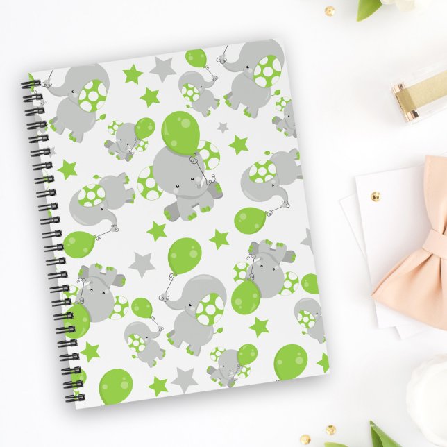 Pattern Of Elephants, Cute Elephants - Green Grey Notebook (Creator Uploaded)